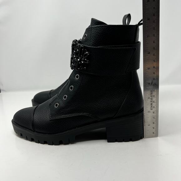 Karl Lagerfeld Boots Woman's 7.5M Black Payson Side Zip Jeweled Ankle Belt  NWOT - Picture 12 of 13